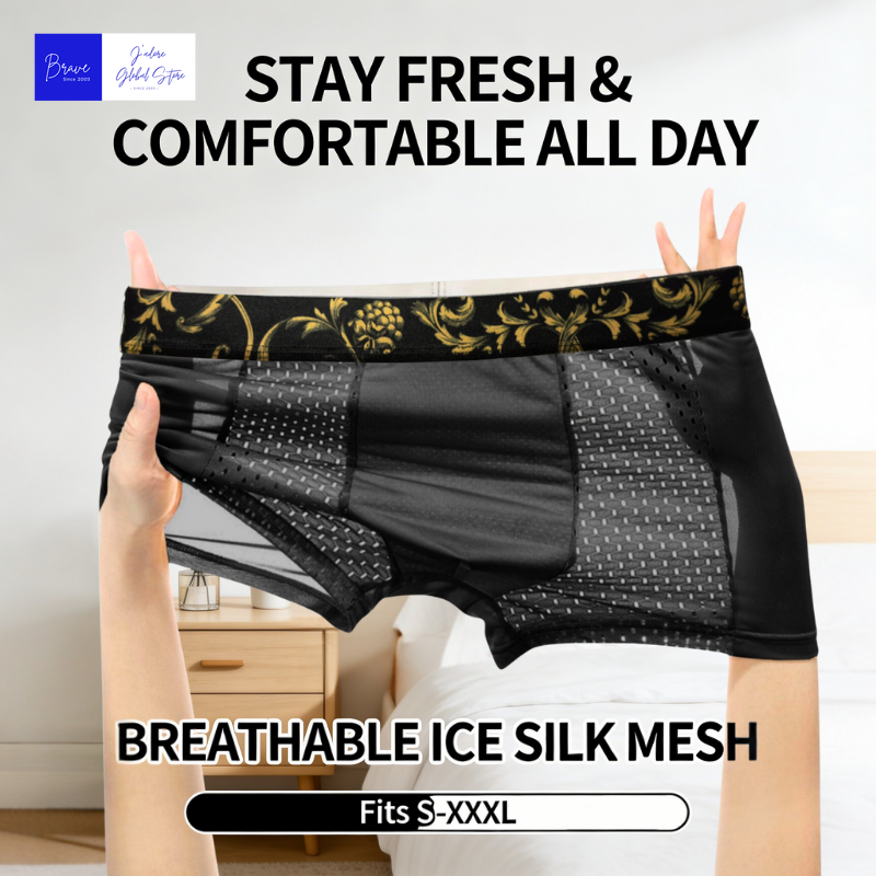 Trunk Breathable Men - Men's Ice Silk BoxerBriefs Gold Floral