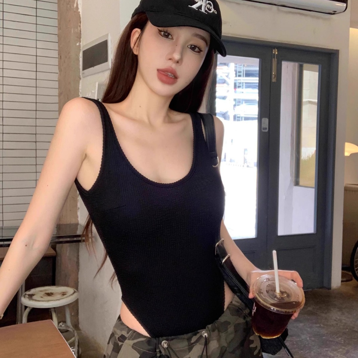 Black Strappy Bodysuit Sexy Ba - Tank Top Ribbed recensione e prezzo