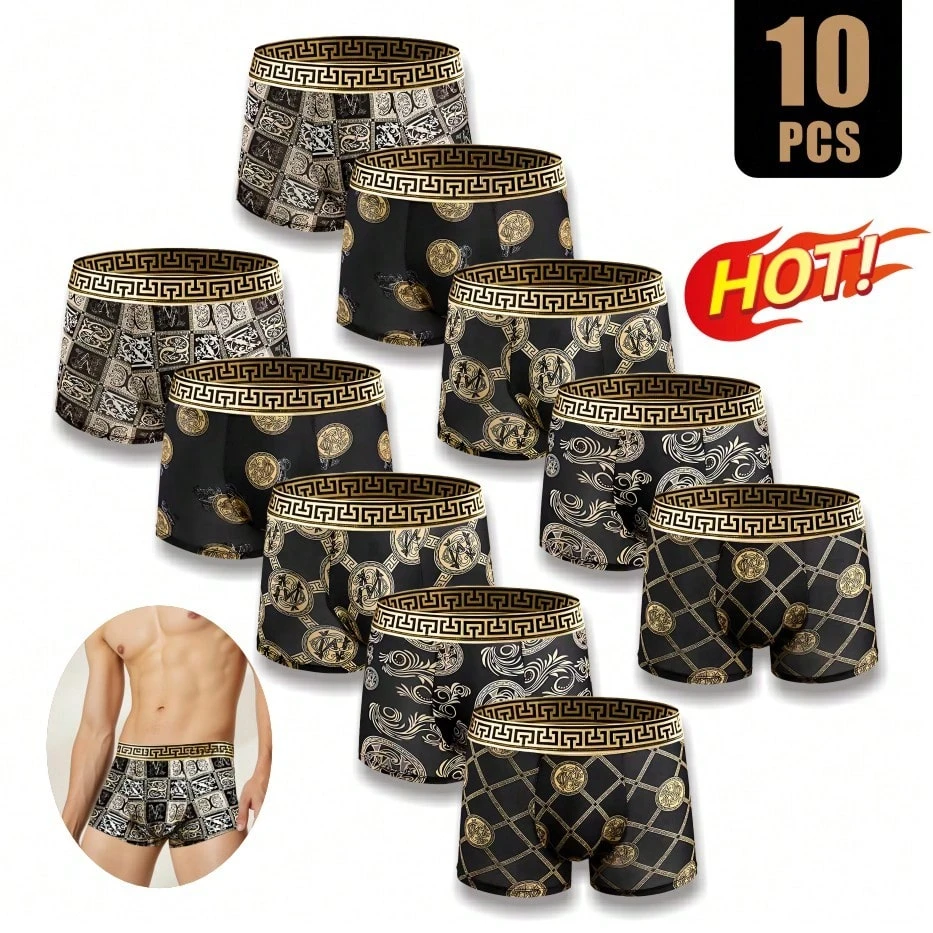 10pcs Mens Black Gold Pattern  - Boxer Shorts Modal recensione e prezzo
