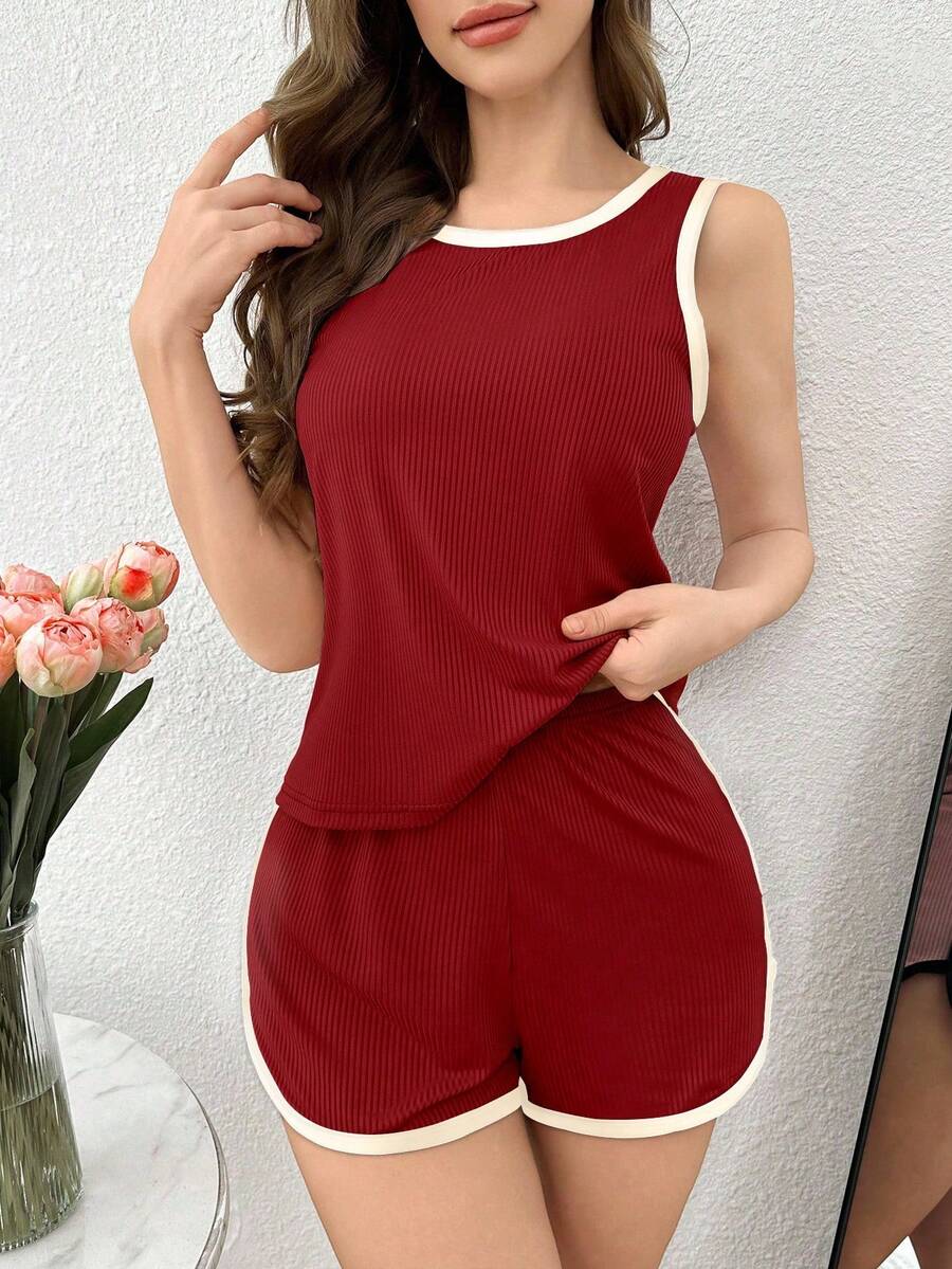 Women 2pcs Contrast Trim Ribbe - Tank Top Ribbed recensione e prezzo