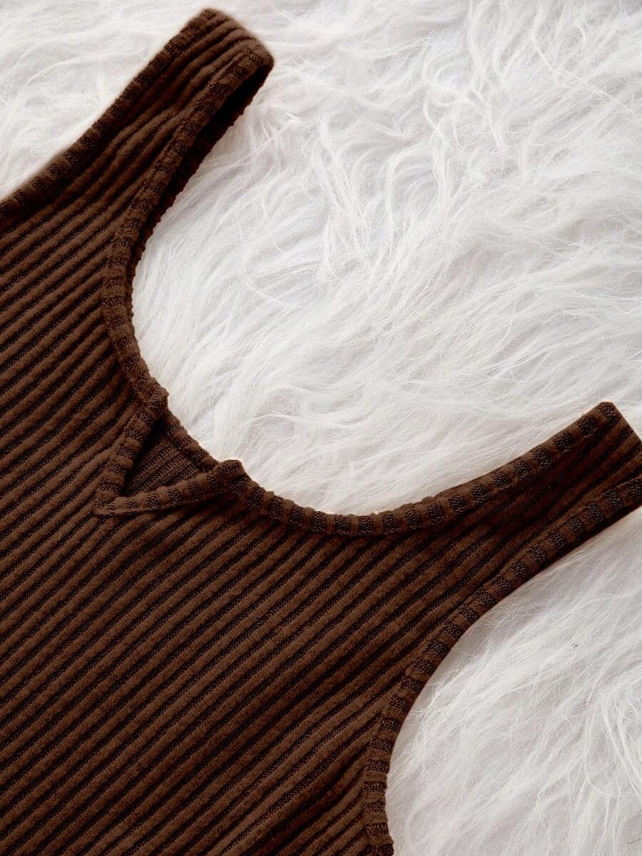 Brown Ribbed Brushed Tank Top  - Tank Top Ribbed recensione e prezzo
