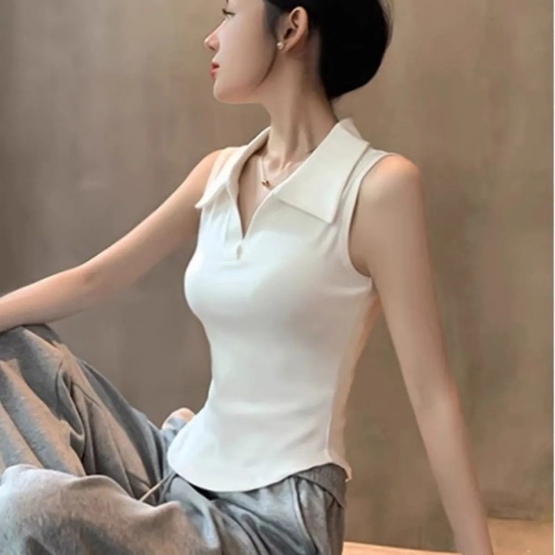 Women's White Sleeveless Polo  - Tank Top Ribbed recensione e prezzo